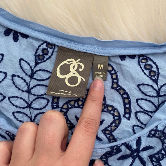 Anthropologie Blue Eyelet Peasant Blouse Shirt Top - Picture 5 of 7